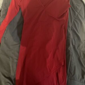 Red Bodycon Long Sleeve V-Neck Dress for Cocktail